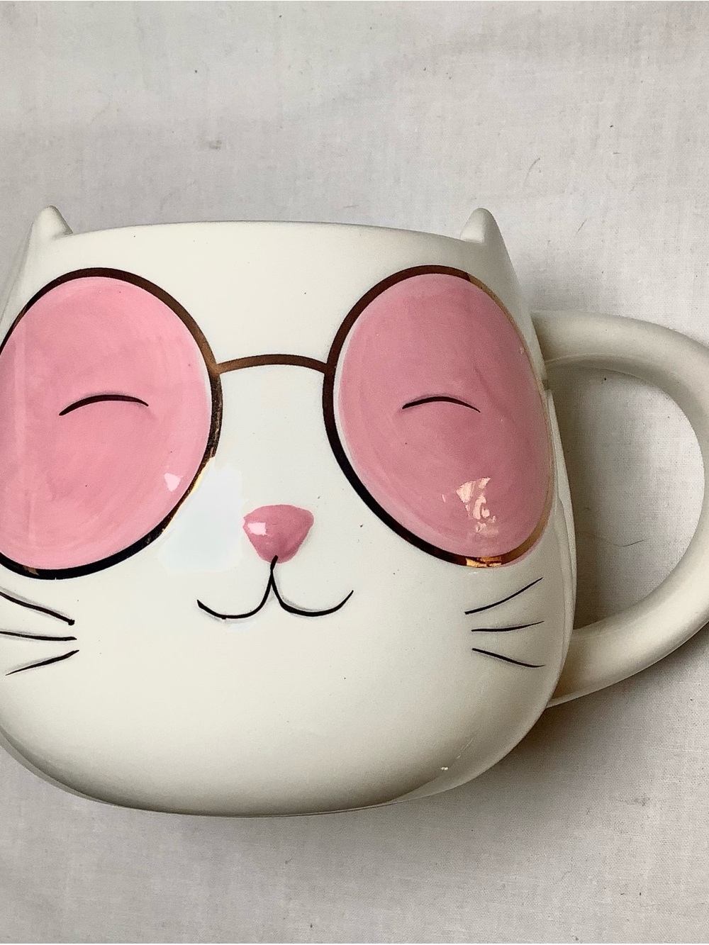 Cost Plus World Market White Cat Mug with Pink Sunglasses Accents